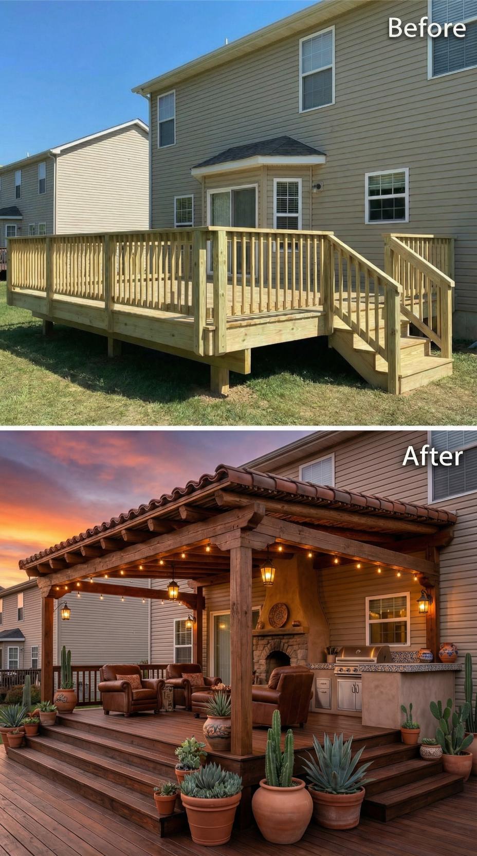 Raw Framing Replaced by Southwestern Pergola with Built-In Pizza Oven