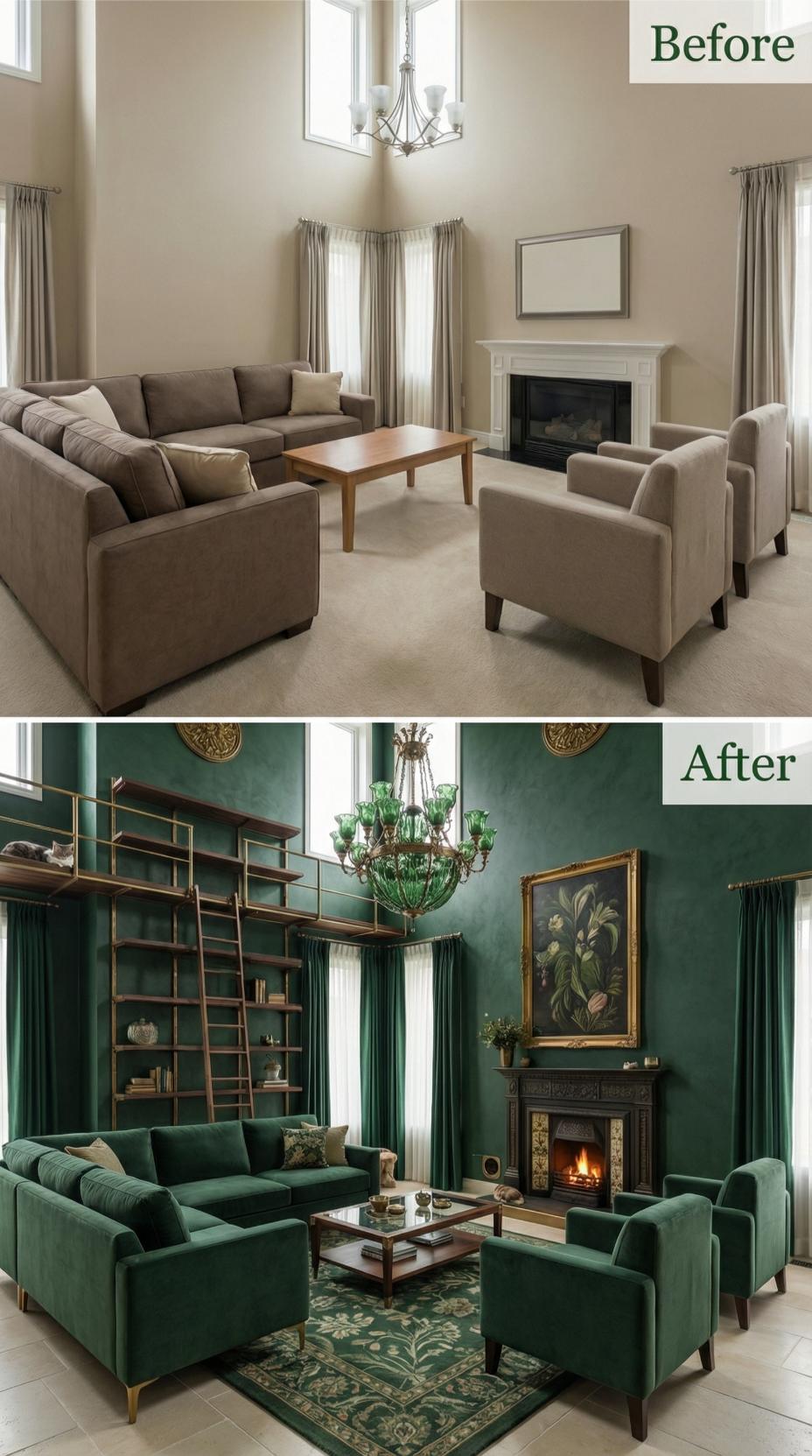 Beige Builder Basics Replaced by Emerald Velvet and Ornate Victorian Drama