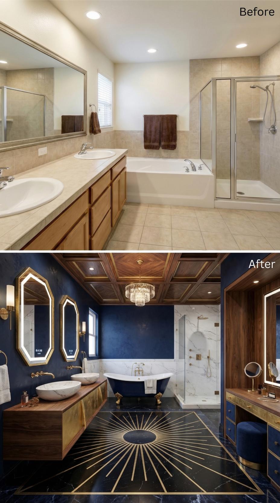 Navy Venetian Plaster Walls and a Clawfoot Tub Buried the Builder Beige for Good