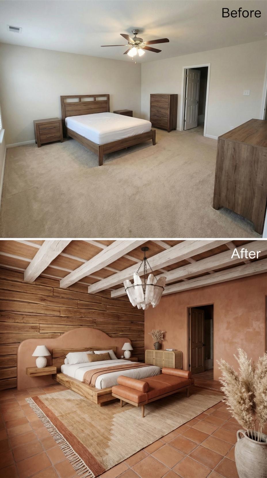 Terracotta Walls and Exposed Beam Ceiling Create Southwestern Warmth