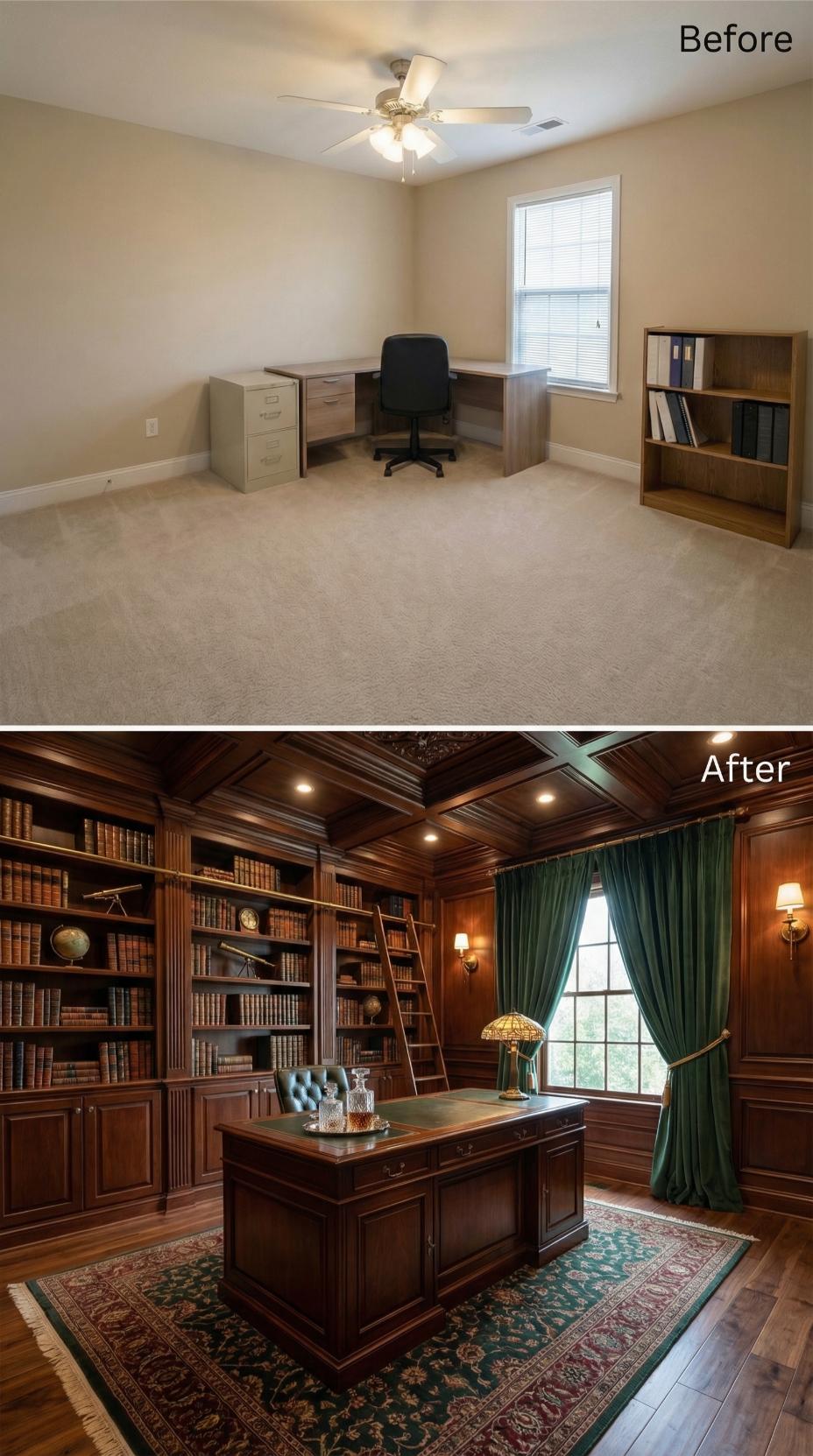Coffered Ceiling Replaces Standard Drywall and Builder-Grade Fan
