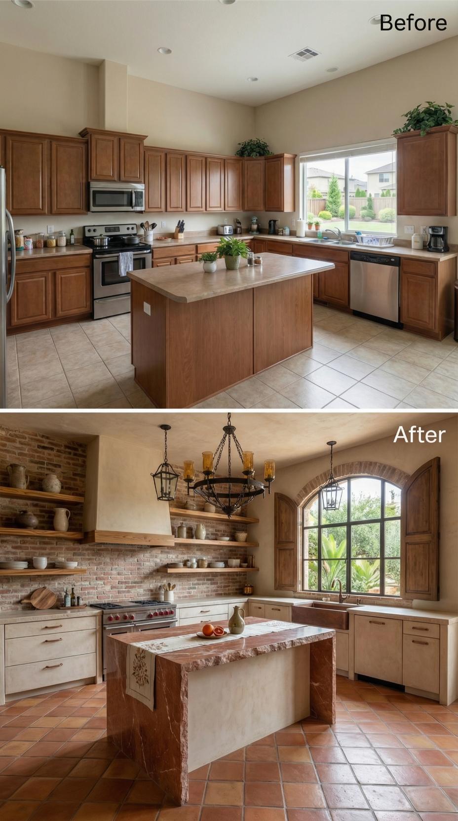 Rustic European Character Built From Exposed Brick and Arched Windows