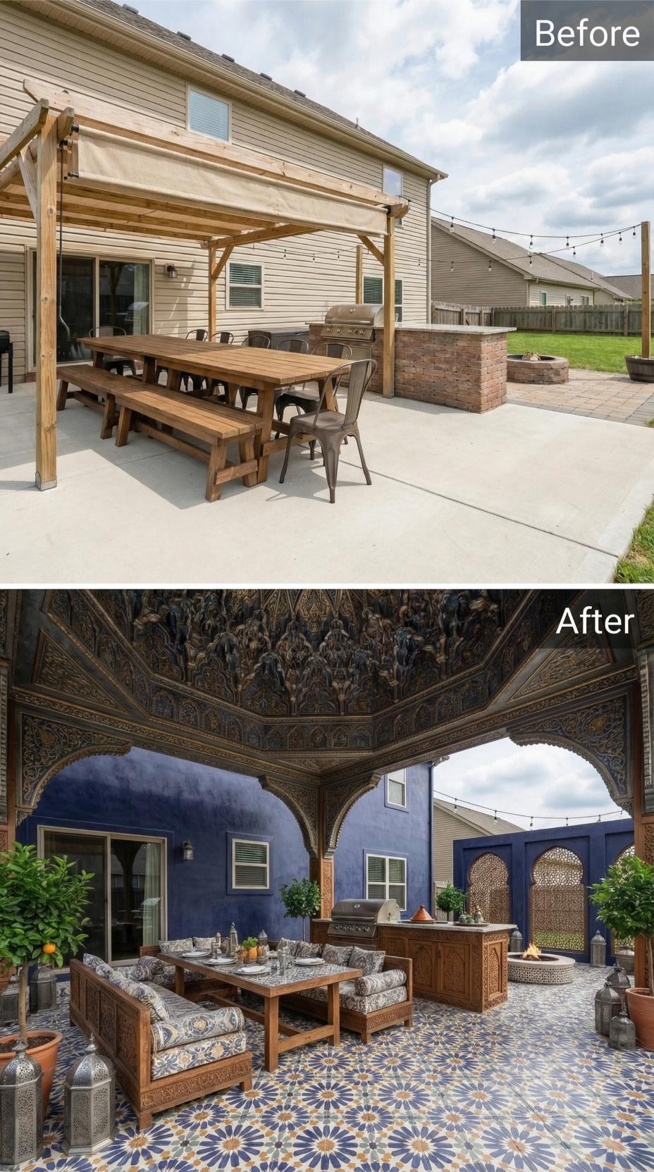 Moroccan Riad Courtyard with Carved Muqarnas Dome and Zellige Floor