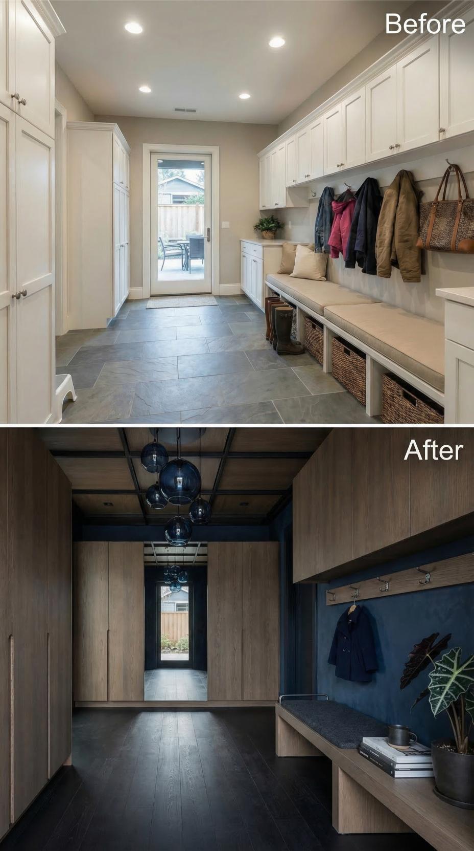 Blue Painted Accent Wall and Exposed Black Ceiling Grid Upend Beige Calm