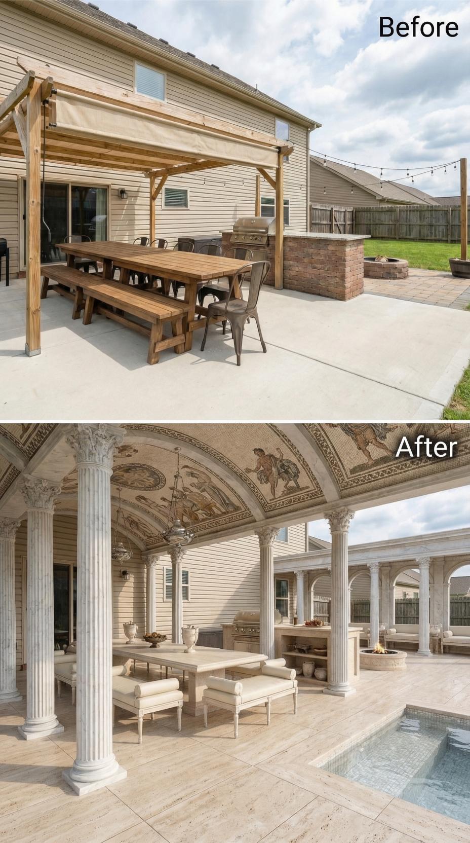 Classical Colonnade with Frescoed Vault and Integrated Pool Terrace