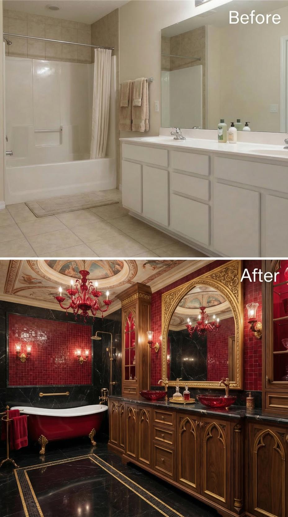 Venetian Opulence with Red Chandeliers and Frescoed Dome Ceiling