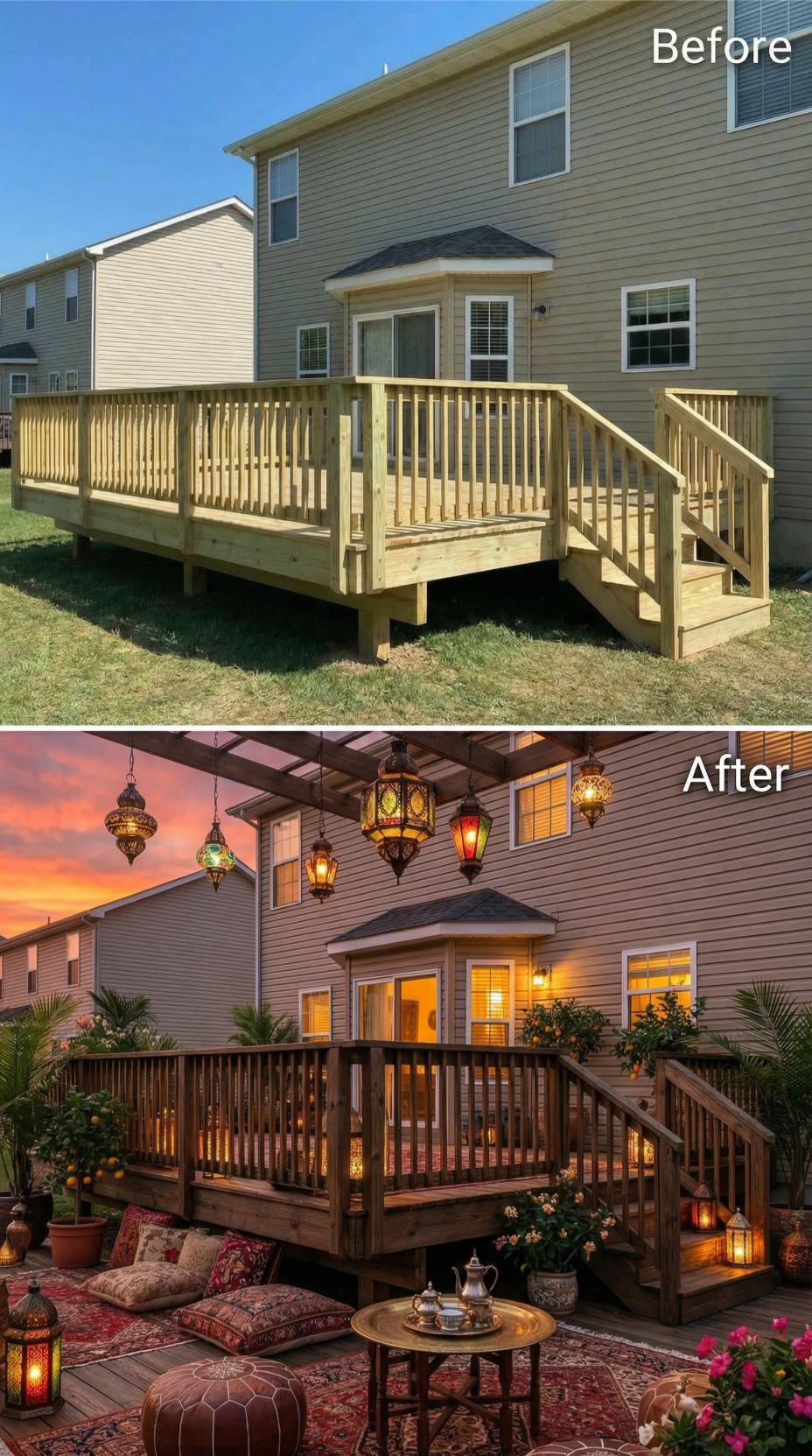Moroccan Courtyard Concept with String Lanterns and Floor Seating