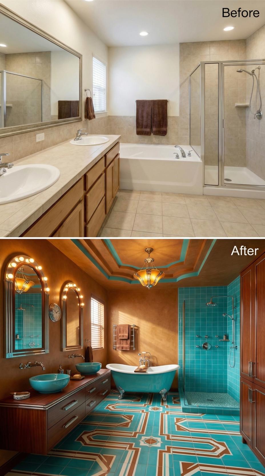 Turquoise Zellige, a Clawfoot Tub, and Hollywood Mirrors Buried Beige Tile for Good