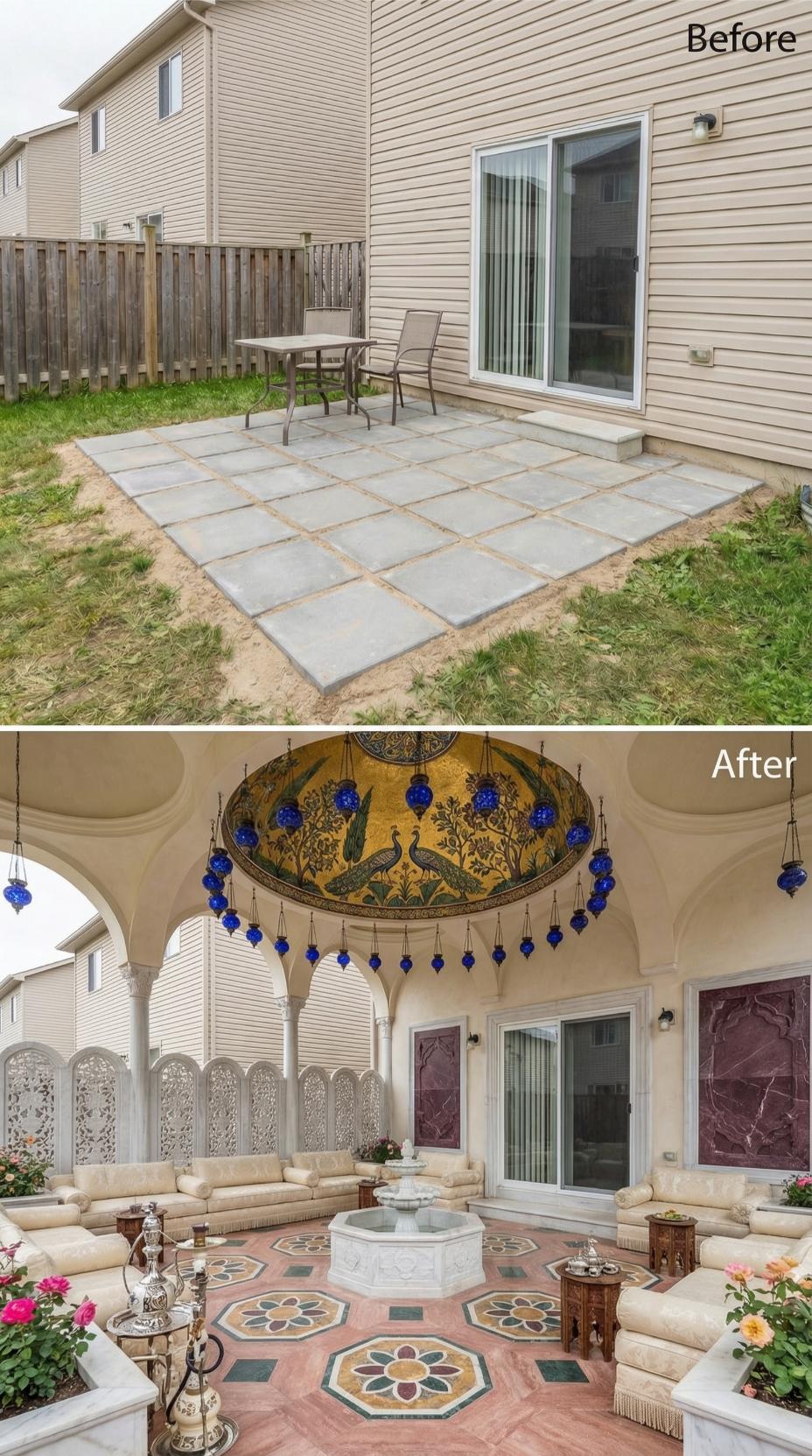 Moroccan Pavilion with Peacock Dome and Geometric Marble Floor