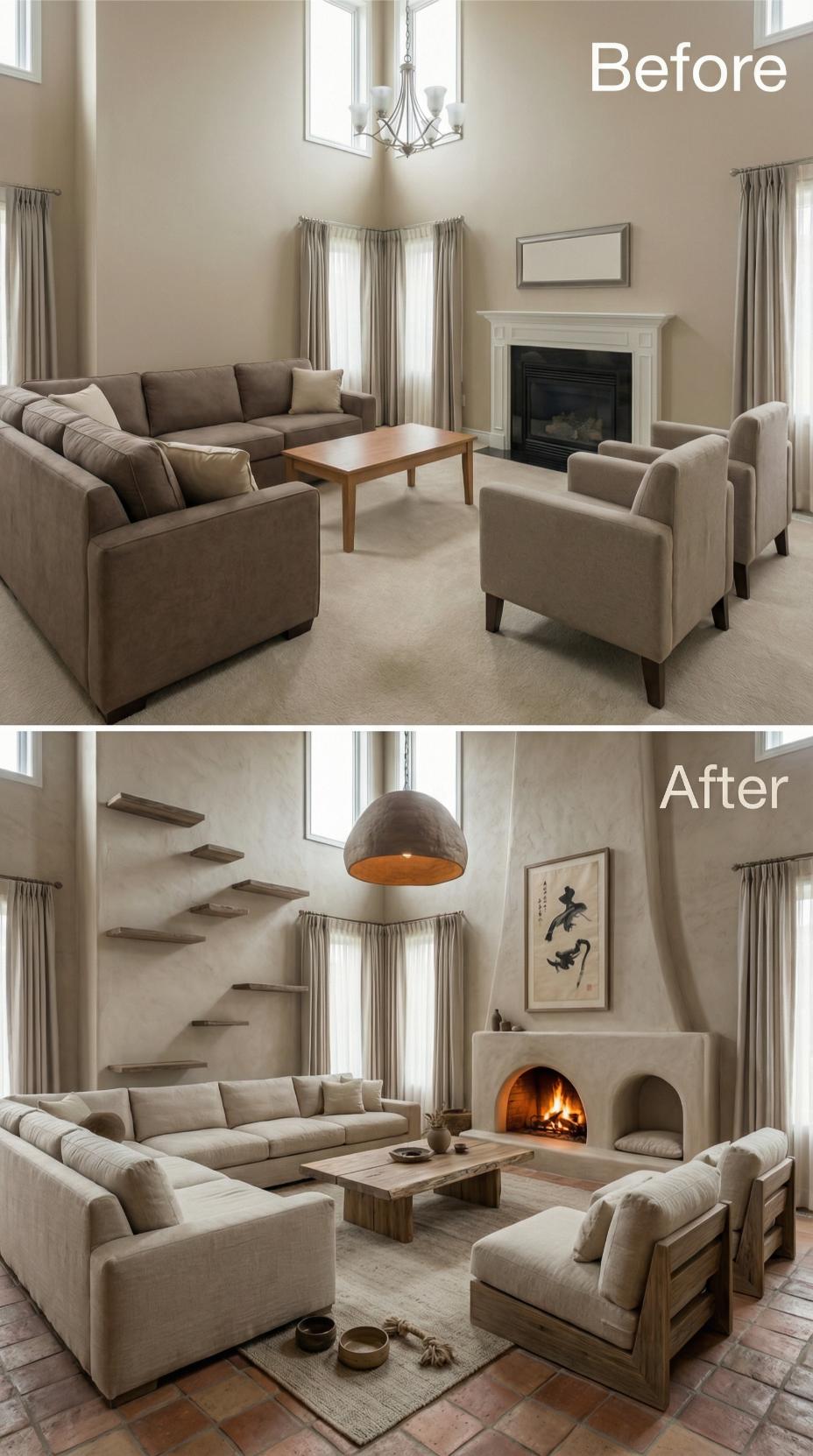 Floating Wood Slabs and Domed Copper Pendant Replace Tract Chandelier