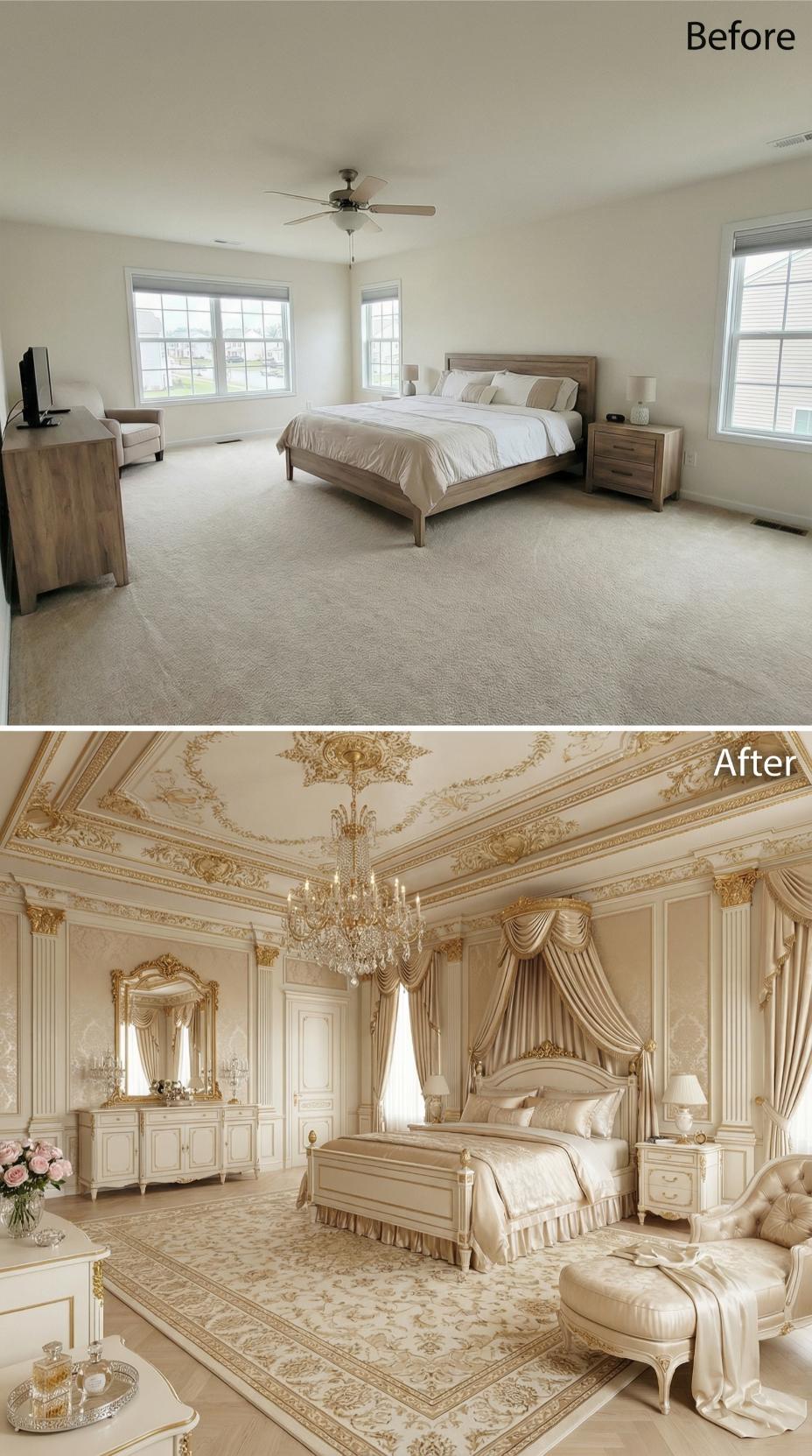 Ivory Boiserie Panels, Crystal Chandelier, and Gold Rococo Moldings Covering Every Surface