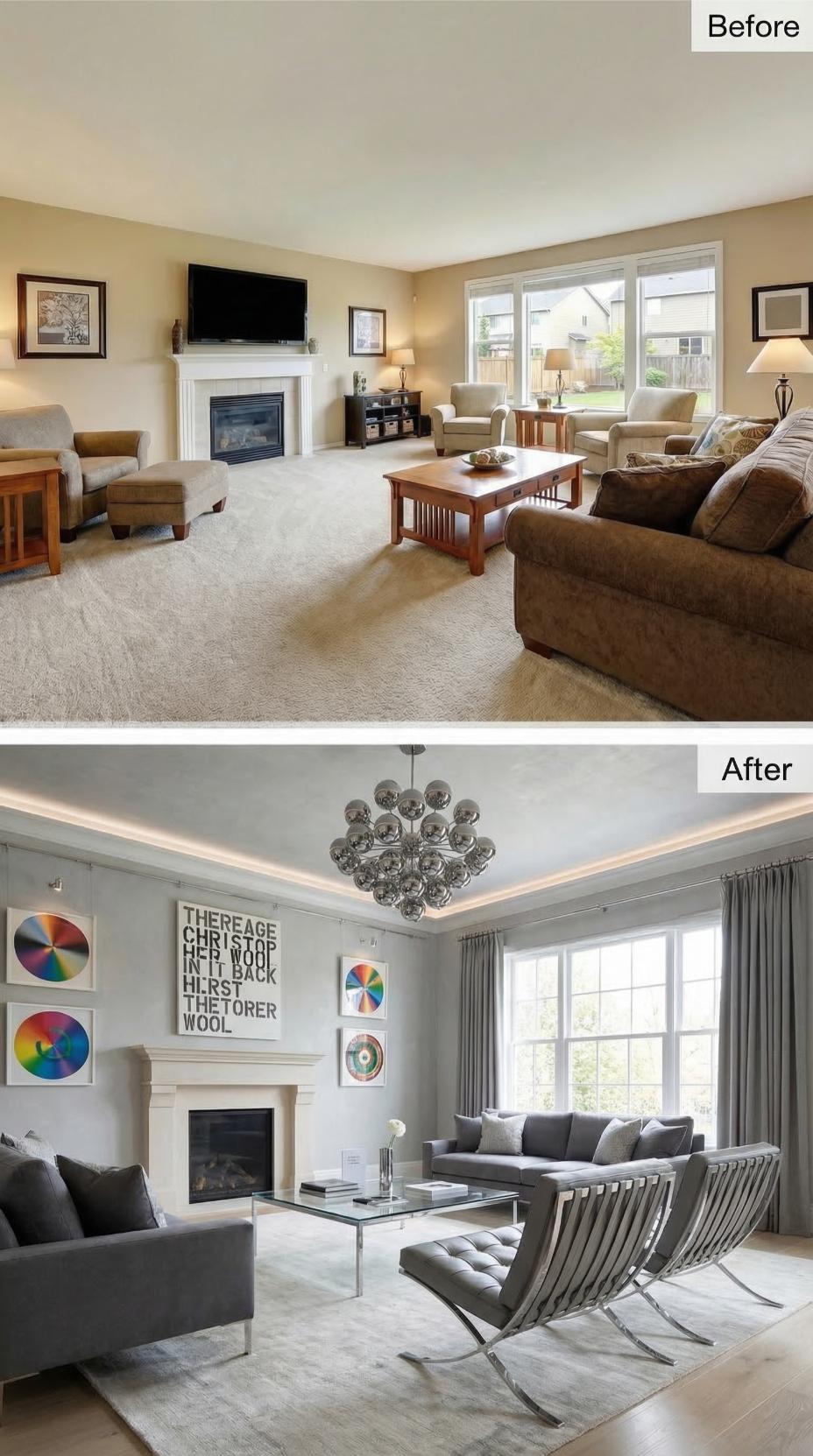 Chrome Orb Chandelier and Barcelona Chairs Closed the Carpet Era Permanently