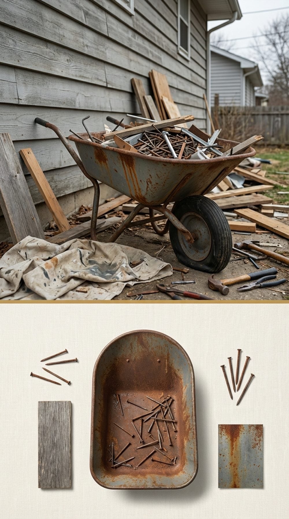 The Wheelbarrow Full of Old Nails Left Open by the Side of the House