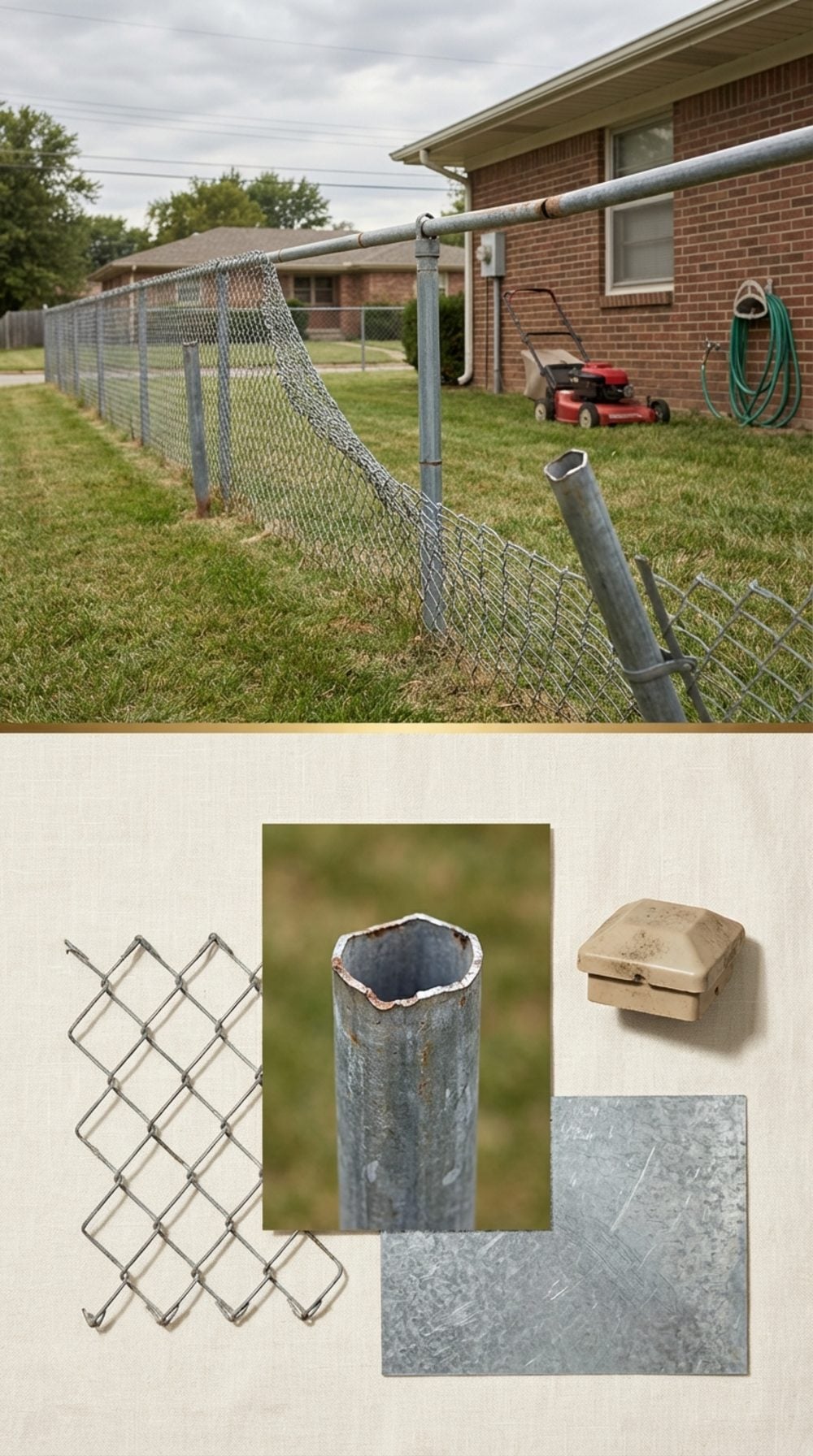 The Chain-Link Fence With the Top Rail Removed, Leaving Just the Raw Upright Posts