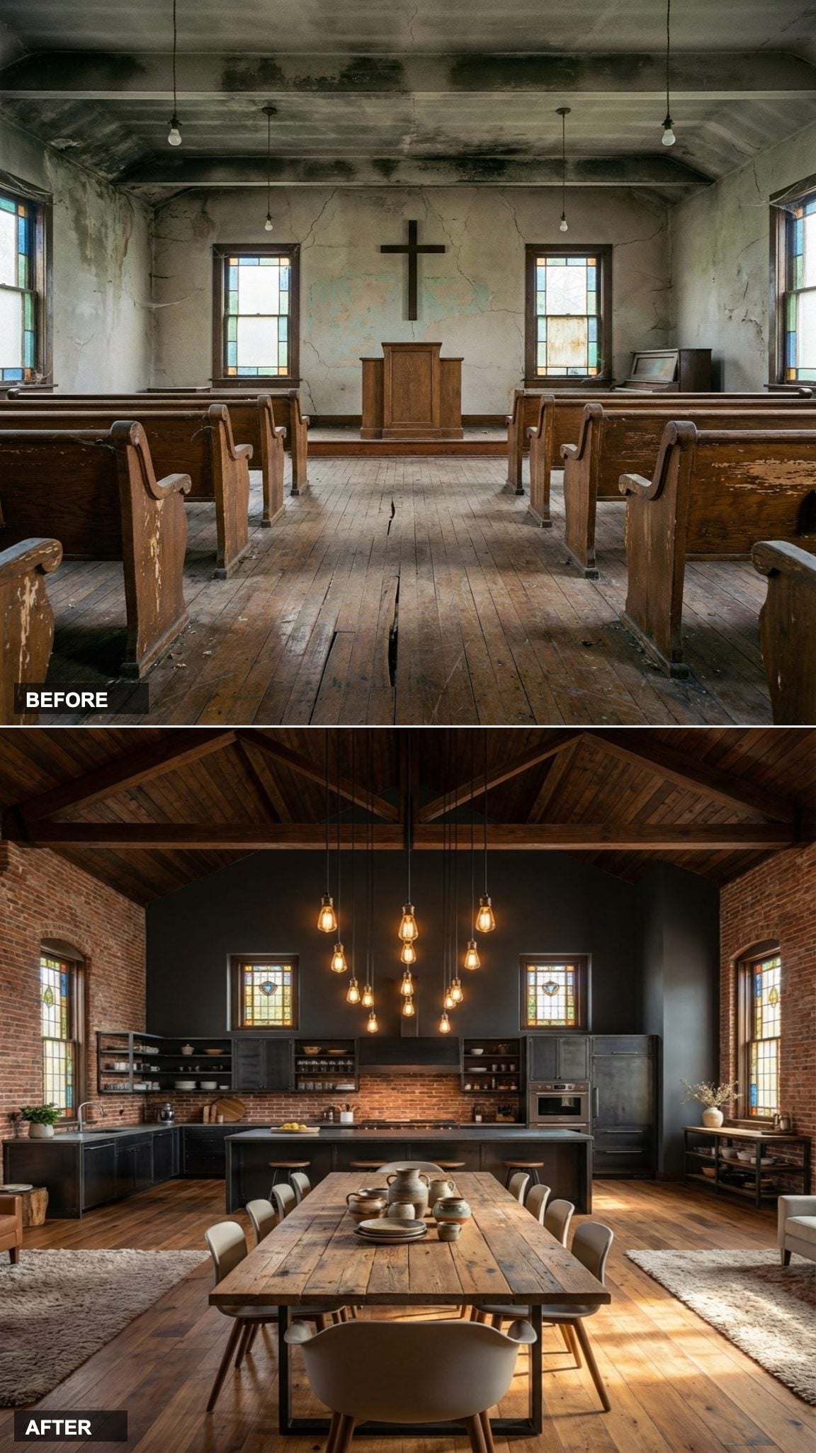 Exposed Brick, Black Steel, and Edison Pendants: Industrial Conversion Done Right