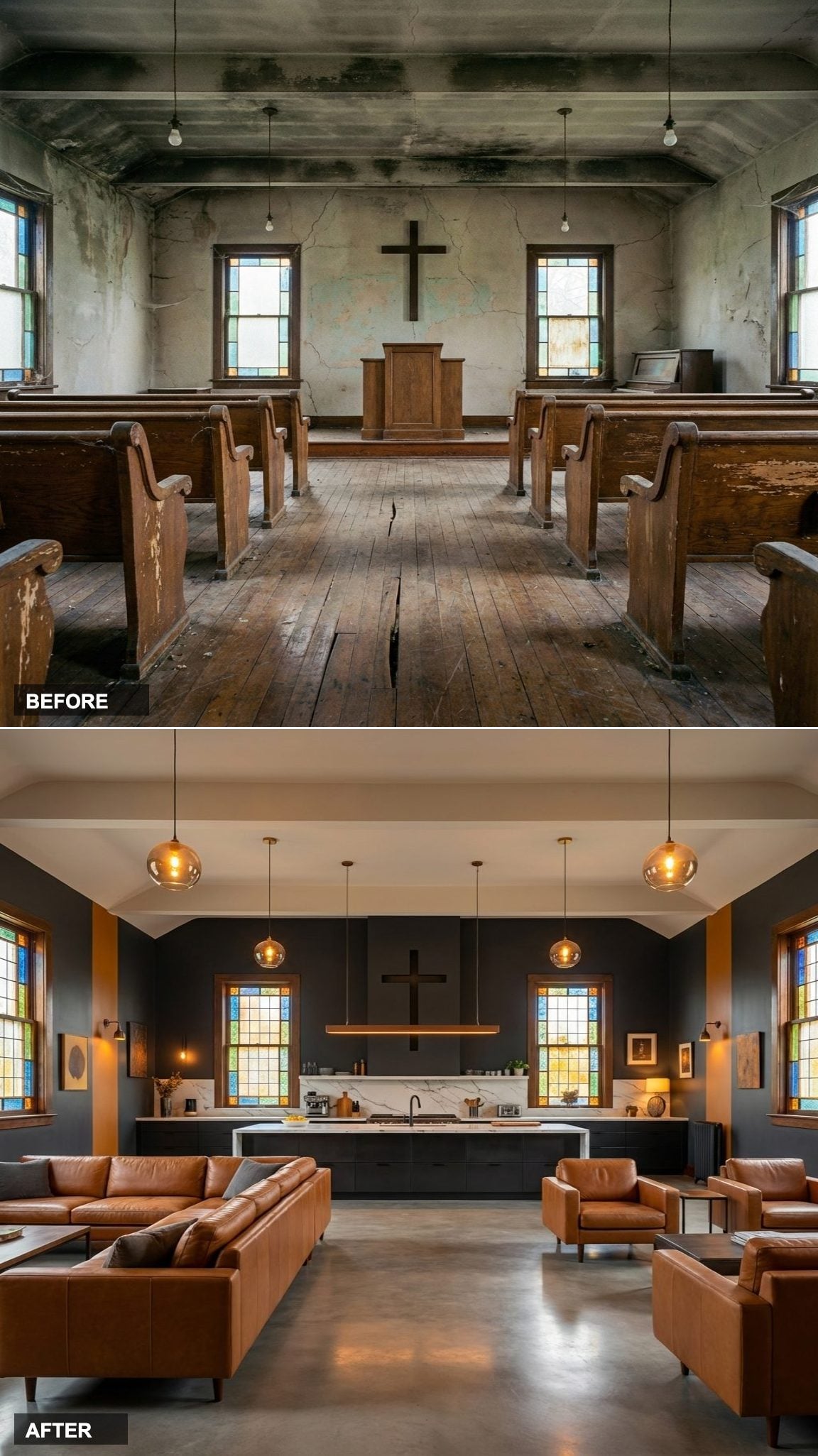 Polished Concrete, Black Steel, and Cognac Leather in a Moody Charcoal Shell