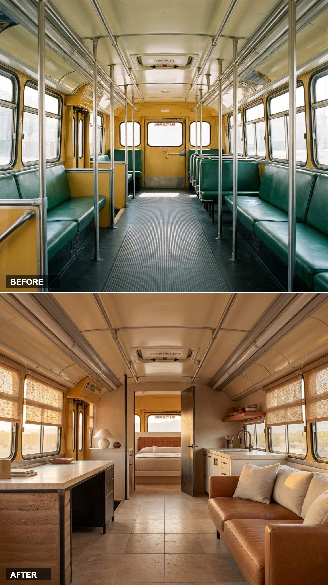 Desert Modern: Adobe Warmth and Brutal Sun Inside a Bus Shell