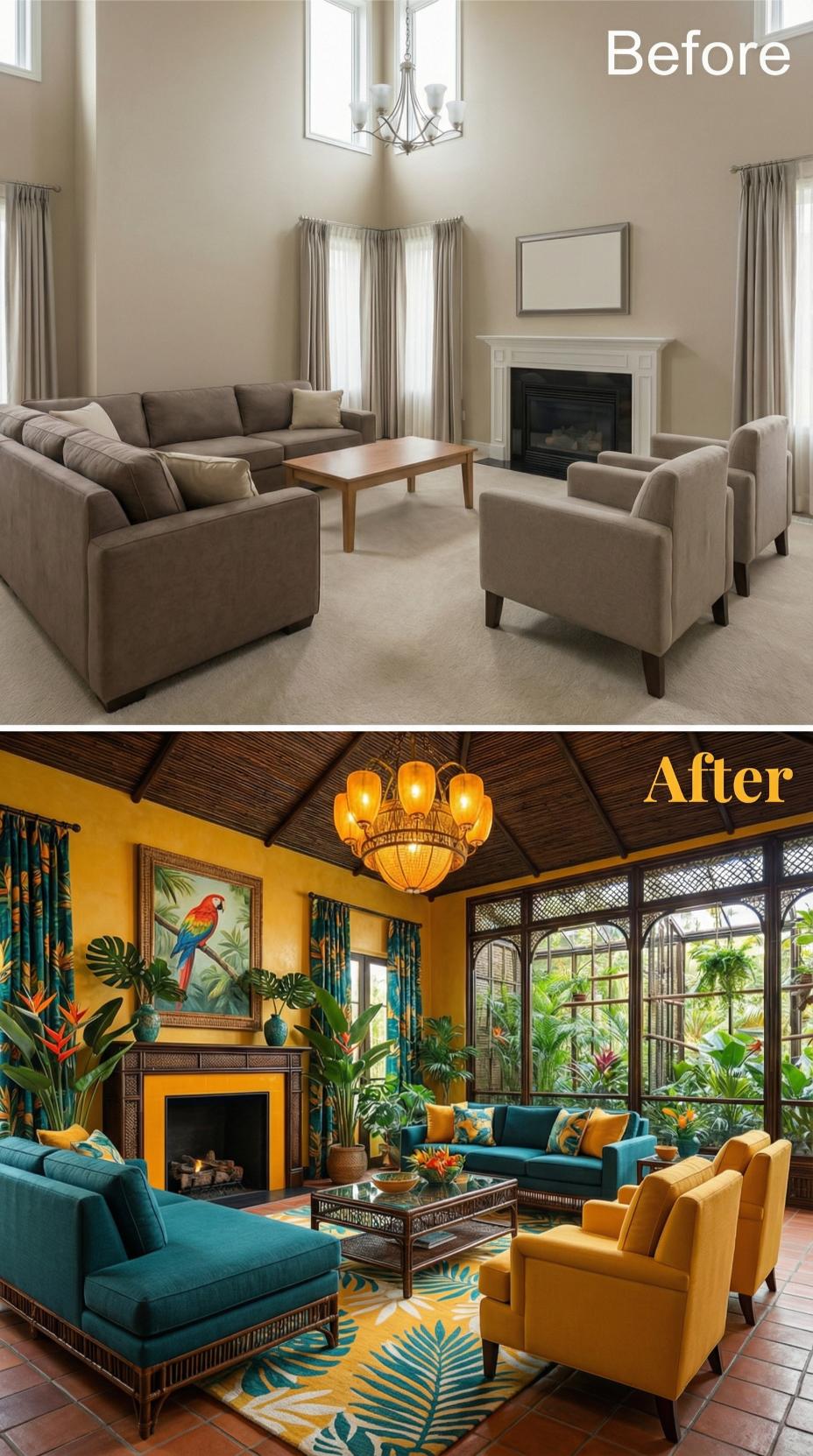 Tropical Parrot Portrait and Dark Wicker Seating Erase Beige