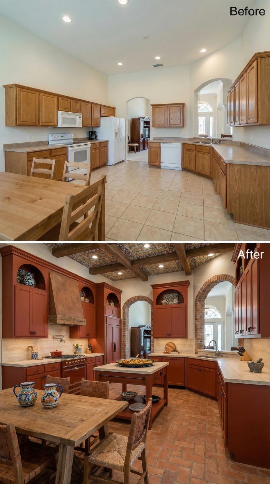 Brick-Trimmed Arches and Coffered Talavera Panels Swap Builder Oak for Spanish Colonial Authority