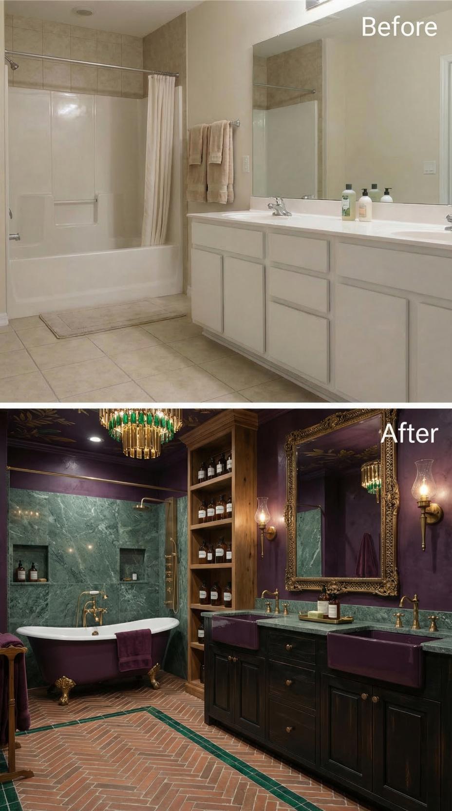 Purple Velvet Walls and Green Marble Niches with Ornate Chandelier