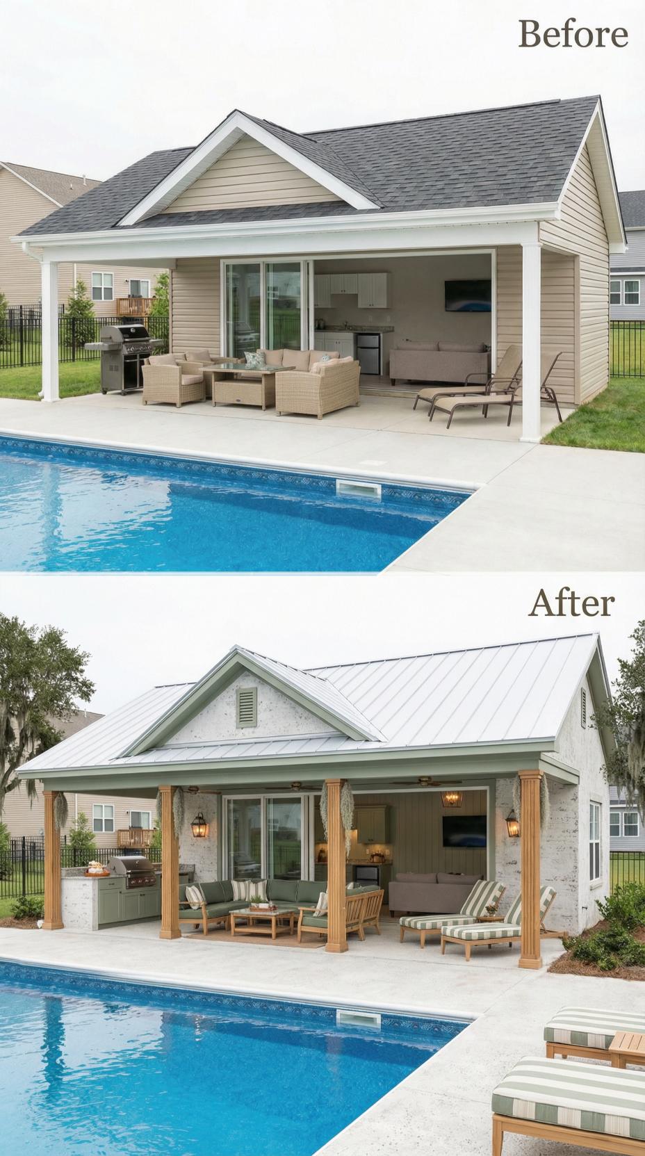 White Standing Seam Metal and Painted Brick Replace Tan Horizontal Siding