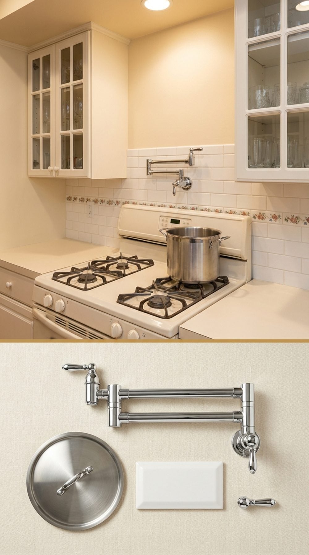 The Pot Filler Faucet Mounted to the Wall Above the Range
