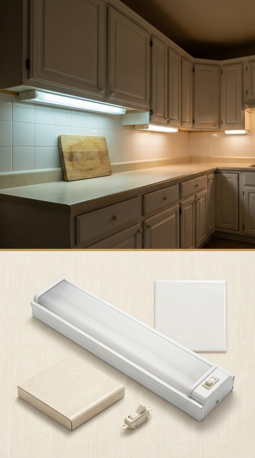 Under-Cabinet Fluorescent Tube Lights With a Switch on the Fixture