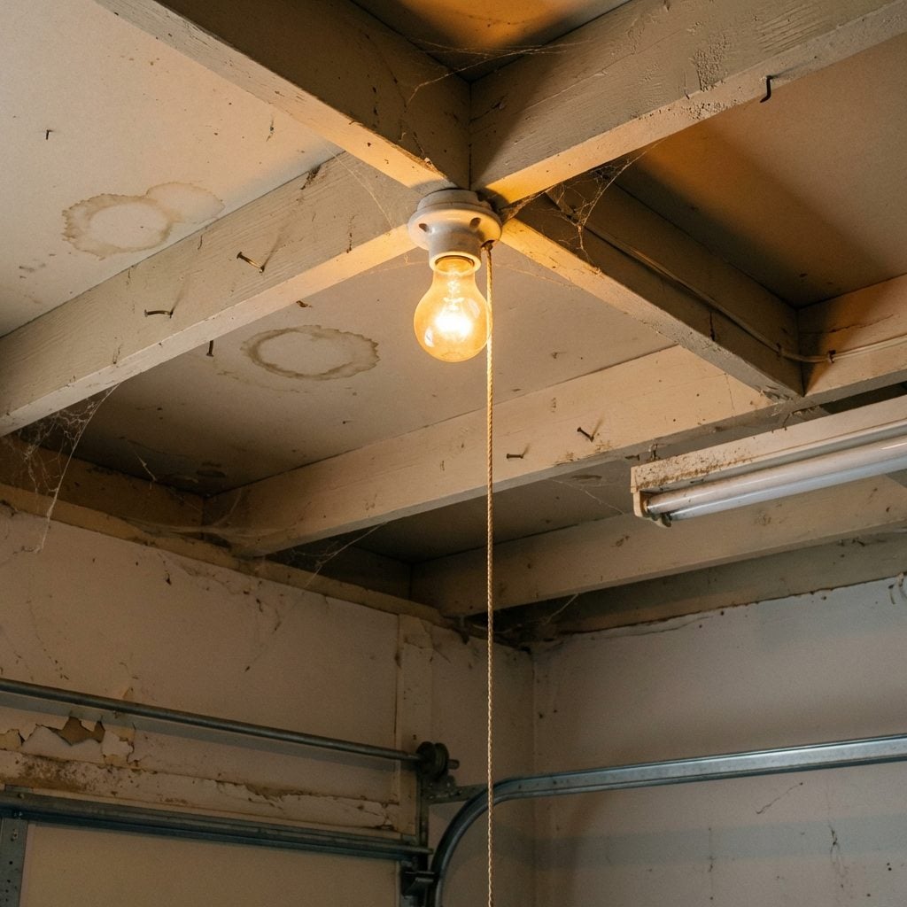 The Single Bare Bulb on a Pull Chain Dangling From the Ceiling