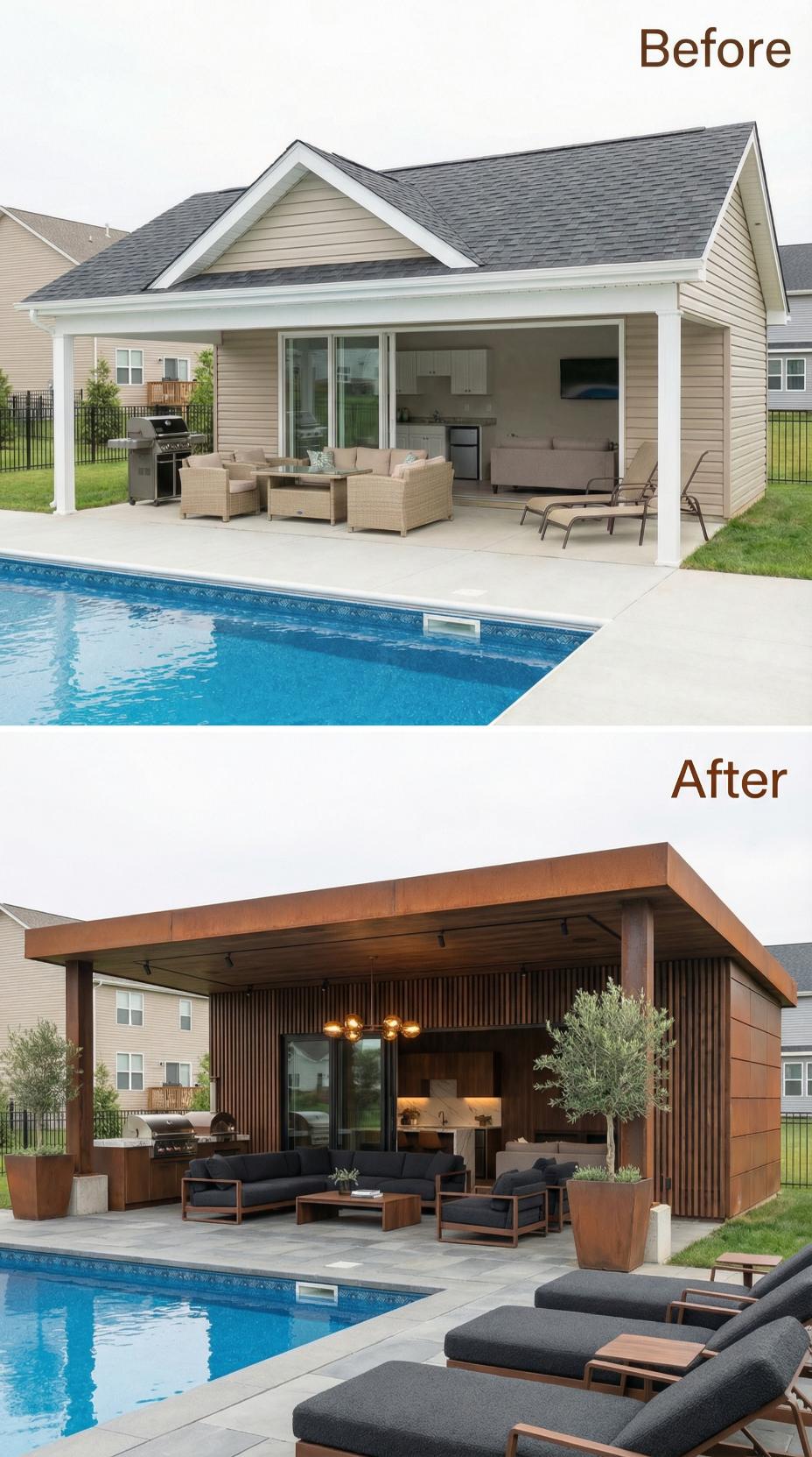 Corten Steel Flat Roof and Dark Vertical Slats Create Mid-Century Frame