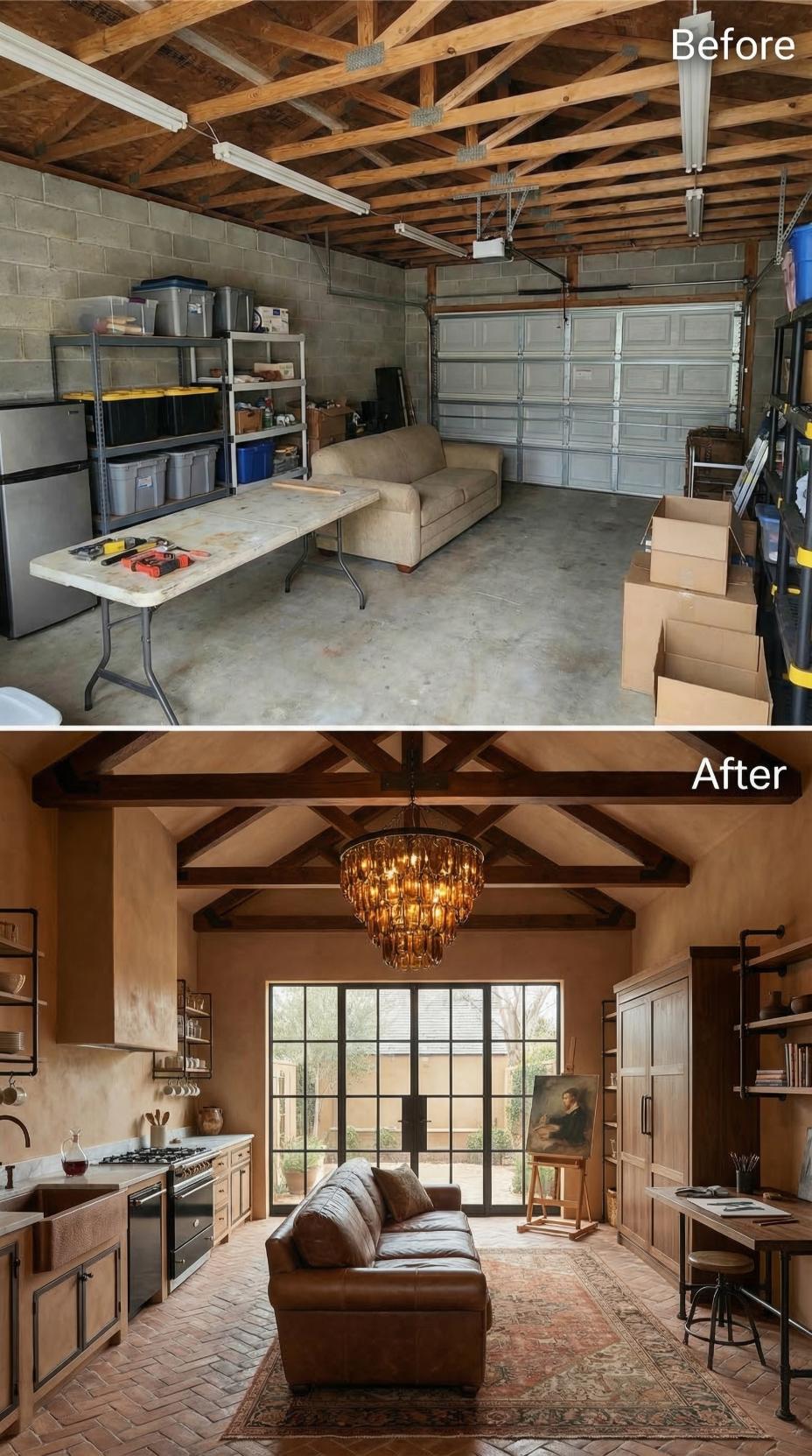 Stained Rafters, Brick Floors, and Steel-Frame Doors Pulled a Storage Garage Into a Tuscan Studio