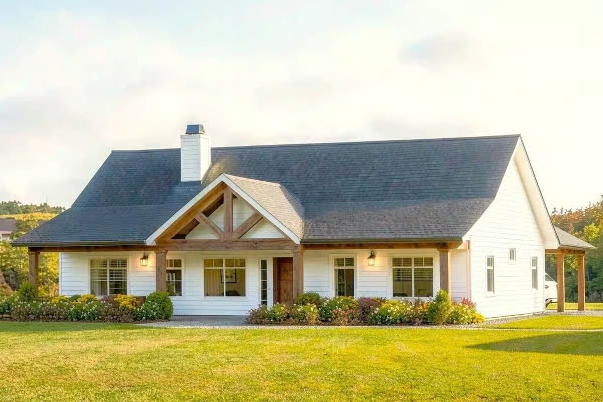 3-Bedroom Modern Farmhouse with Covered Front Porch and Rear Garage (Floor Plan)