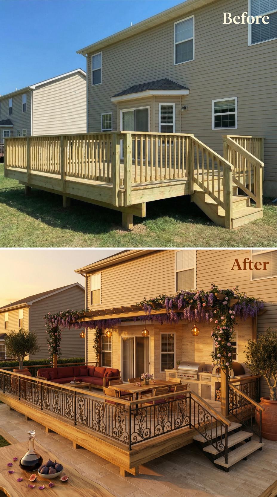 Builder-Grade Pressure-Treated Deck Becomes Evening Entertaining Hub