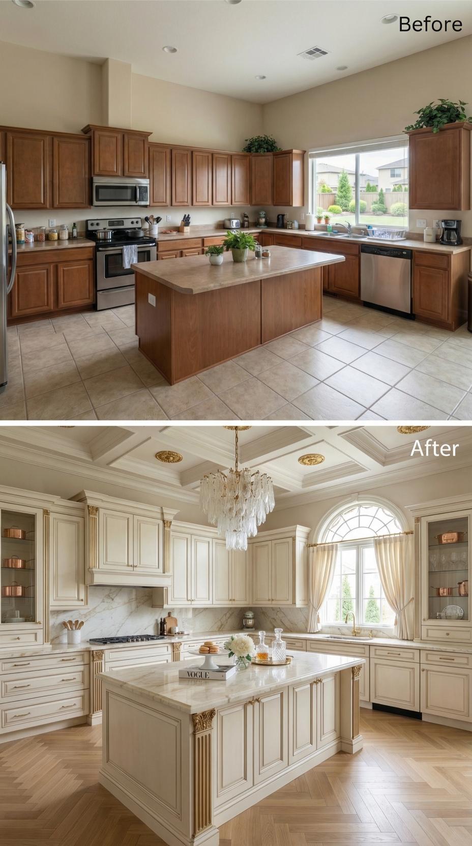 Coffered Ceiling and Crystal Chandelier Turn Cookie-Cutter Into Couture