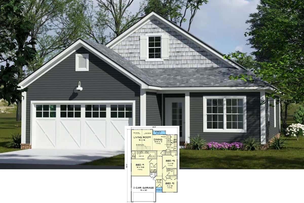 Country-Style 3-Bedroom Home with Double Garage and Open-Concept Living (Floor Plan)