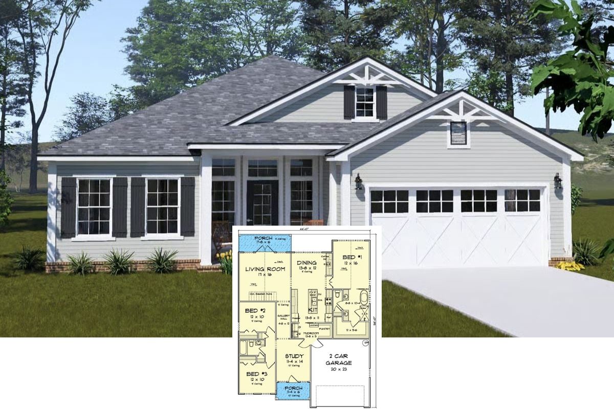 3-Bedroom Country Ranch with Open Living Space and Covered Patio (Floor Plan)