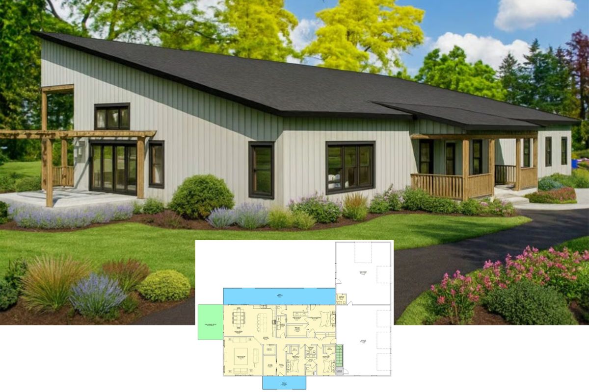 Modern Farmhouse 3-Bedroom Barndominium with Covered Patio and Jack & Jill Bath (Floor Plan)