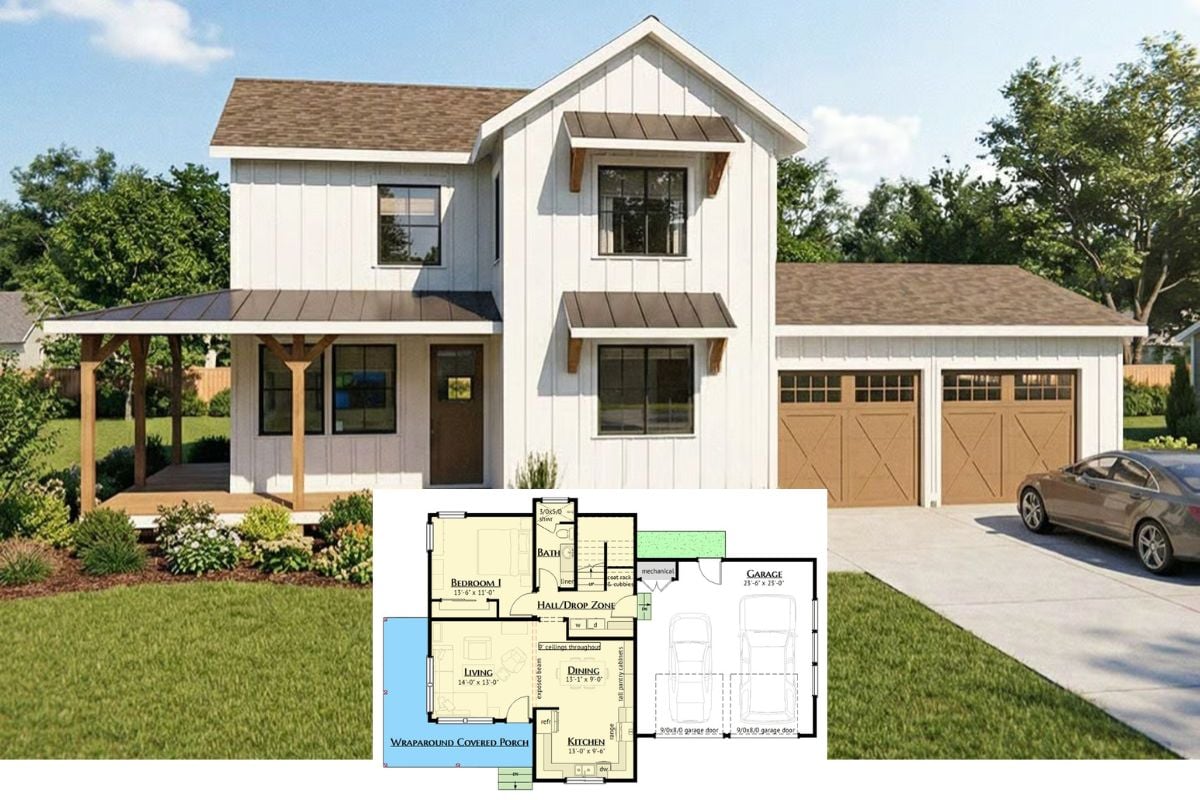 3-Bedroom Modern Farmhouse with Wraparound Porch and Loft (Floor Plan)