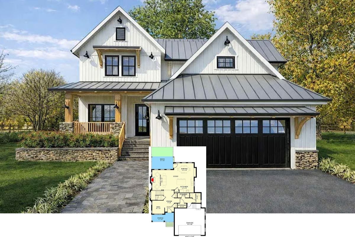 3-Bedroom Modern Farmhouse with Bonus Room and Covered Deck (Floor Plan)