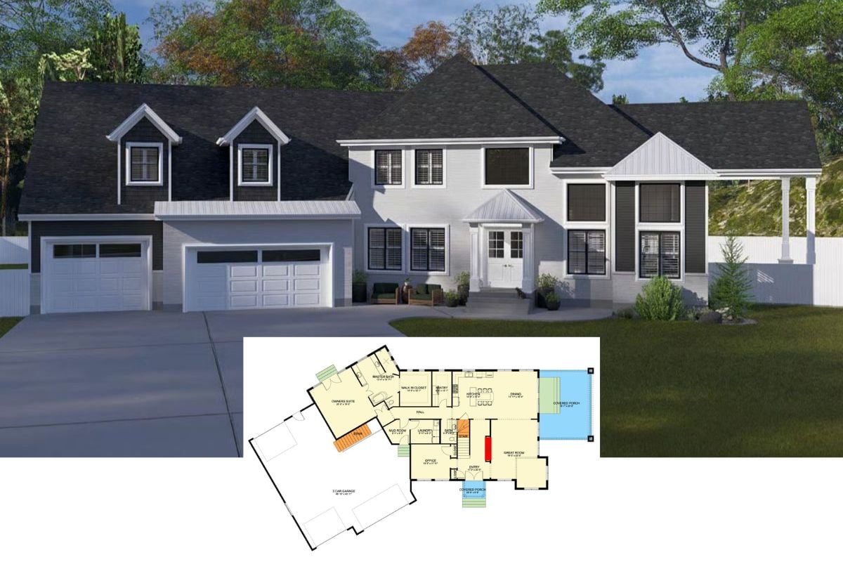 Modern 3-Bedroom Transitional Home with Loft and Bonus Room Above the Angled Garage (Floor Plan)