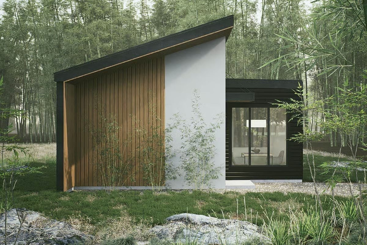 Bamboo Grove Retreat With Warm Wood Cladding and Sliding Glass