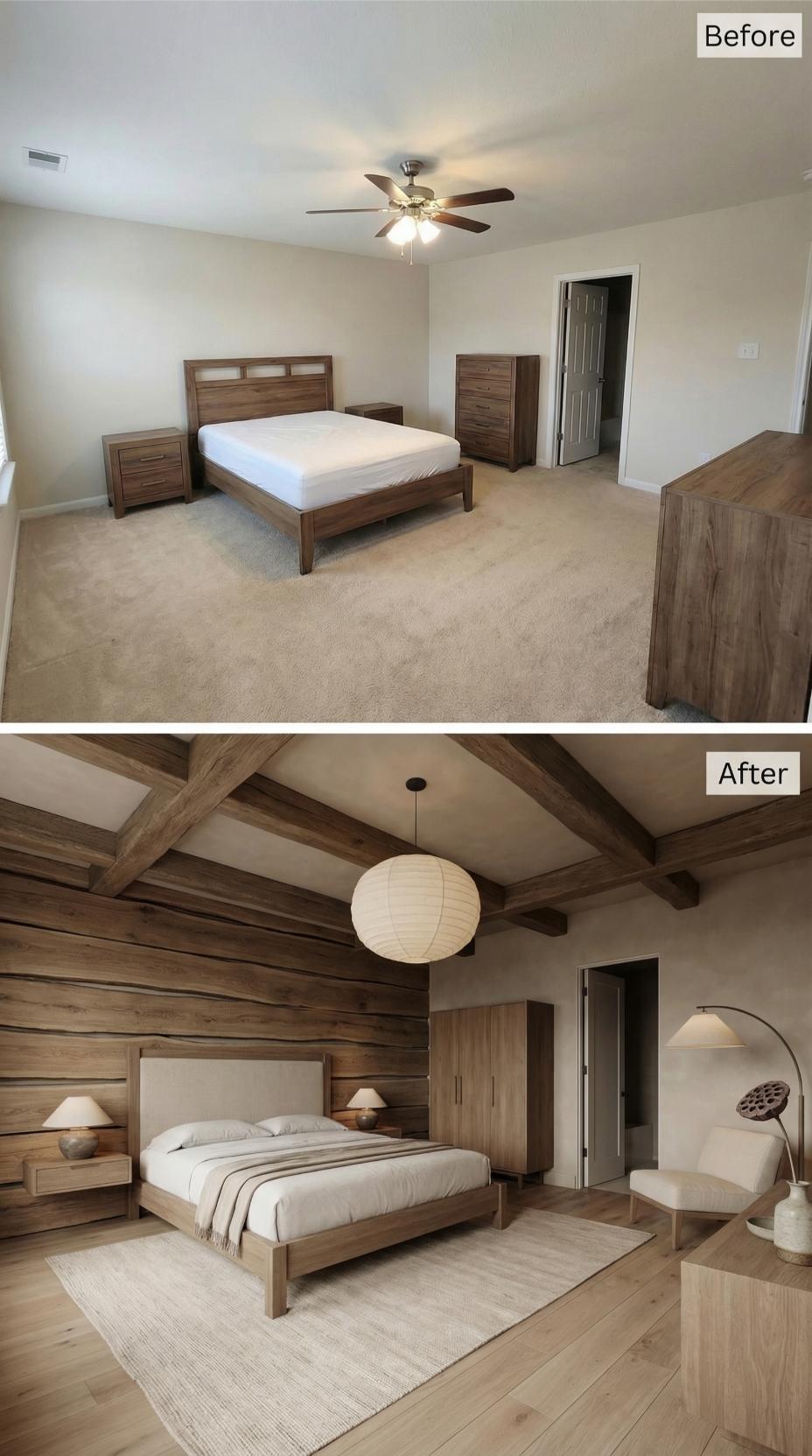 Coffered Beams and Horizontal Wood Planking Define Rustic Architecture