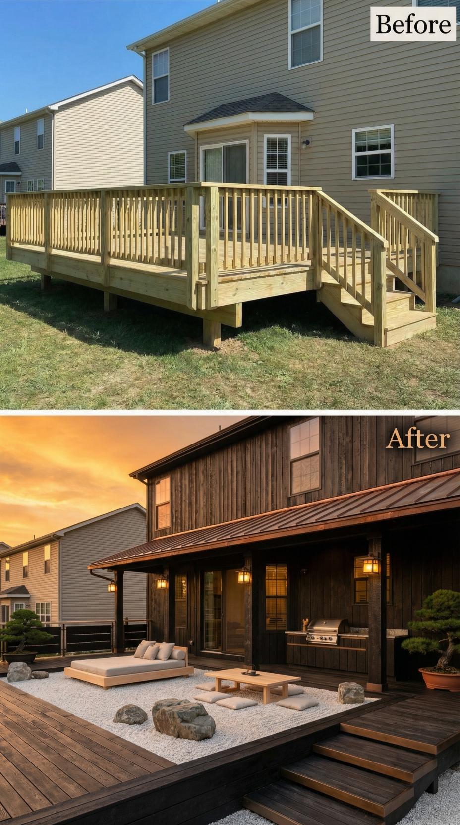 Simple Wooden Deck Reconfigured as Zen-Inspired Outdoor Room
