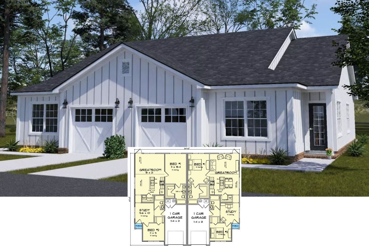 4-Bed Ranch Duplex with Twin Garage and Open-Concept Living (Floor Plan)