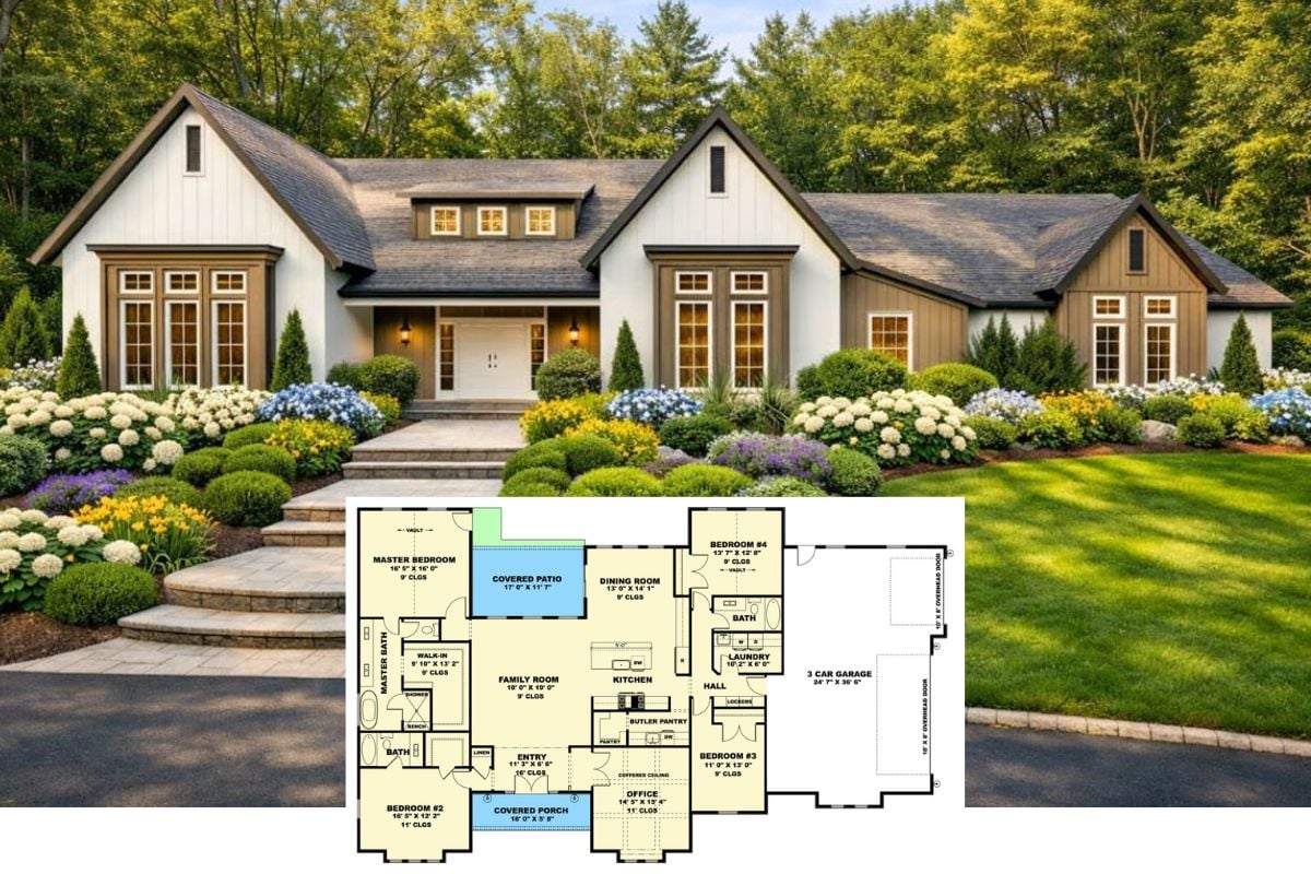 Craftsman 4-Bedroom Modern Farmhouse with 3-Car Garage and Open-Concept Living (Floor Plan)