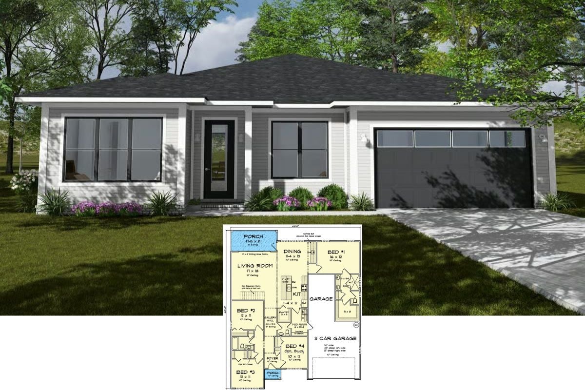 4-Bedroom Northwest Prairie-Style Home with 3-Car Garage and Covered Patio (Floor Plan)