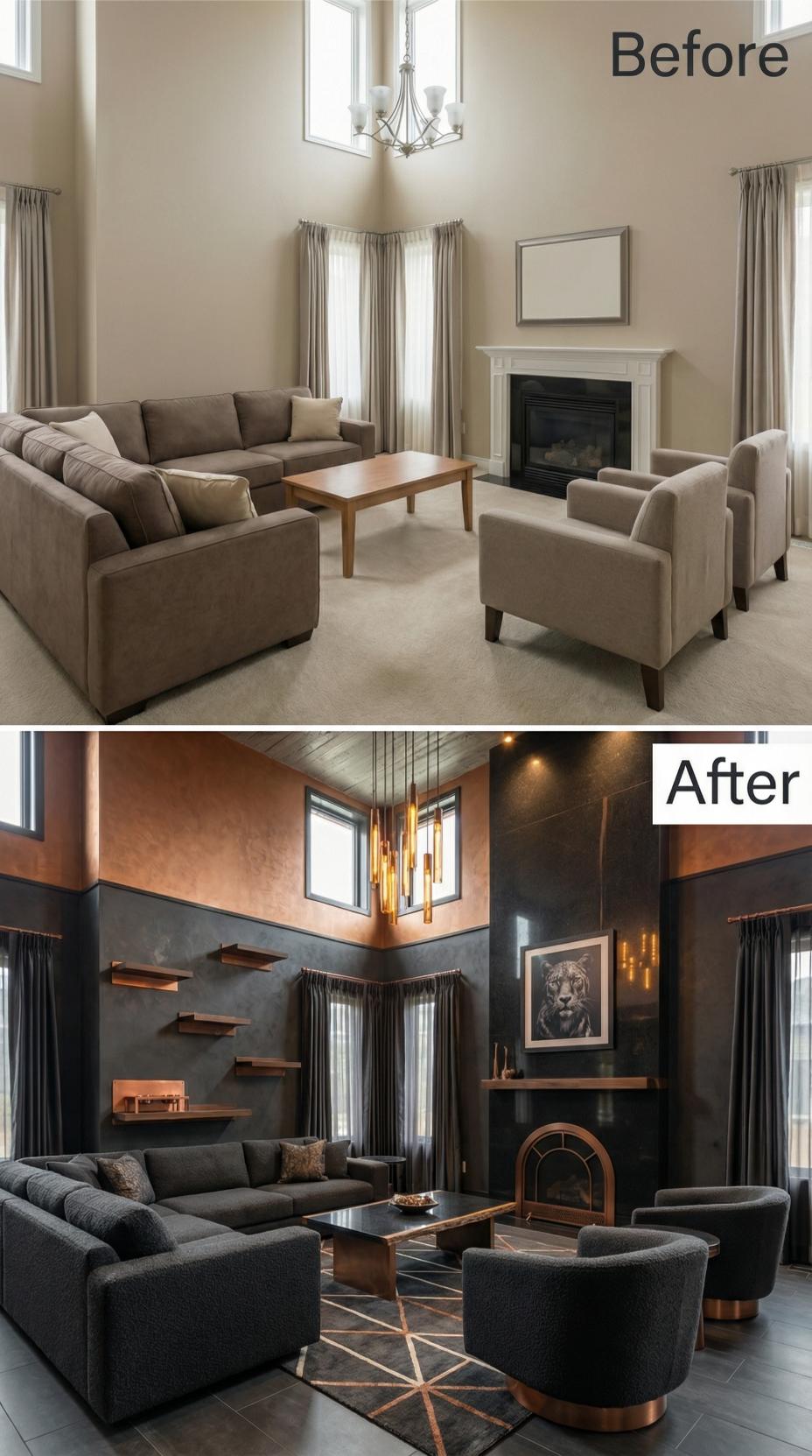 Flat Beige Forgotten for Charcoal Walls and Copper-Trimmed Drama