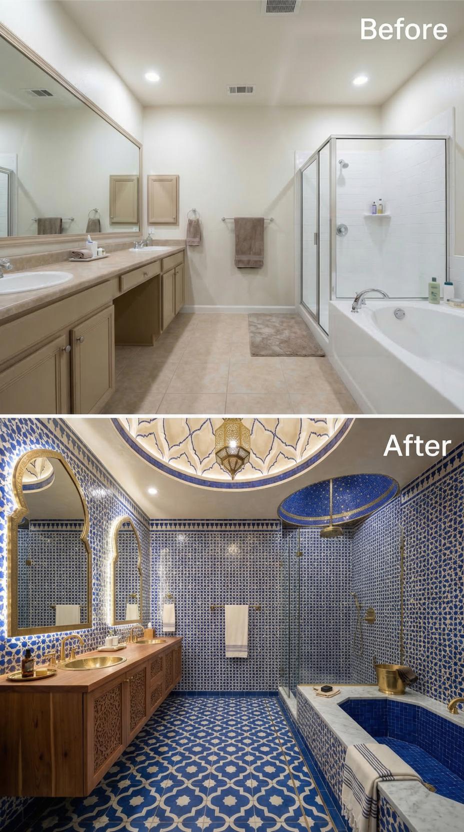 Moroccan Zellige Tile and a Brass Soaking Tub Swallowed Every Beige Surface