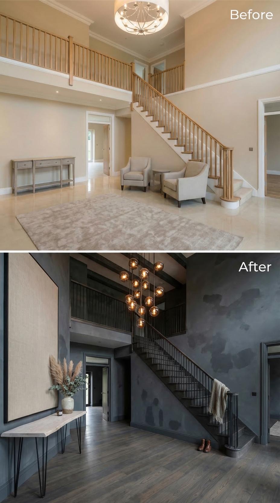 Smoky Walls, Hairpin Legs, and Smoked Globe Clusters Replaced Builder Beige