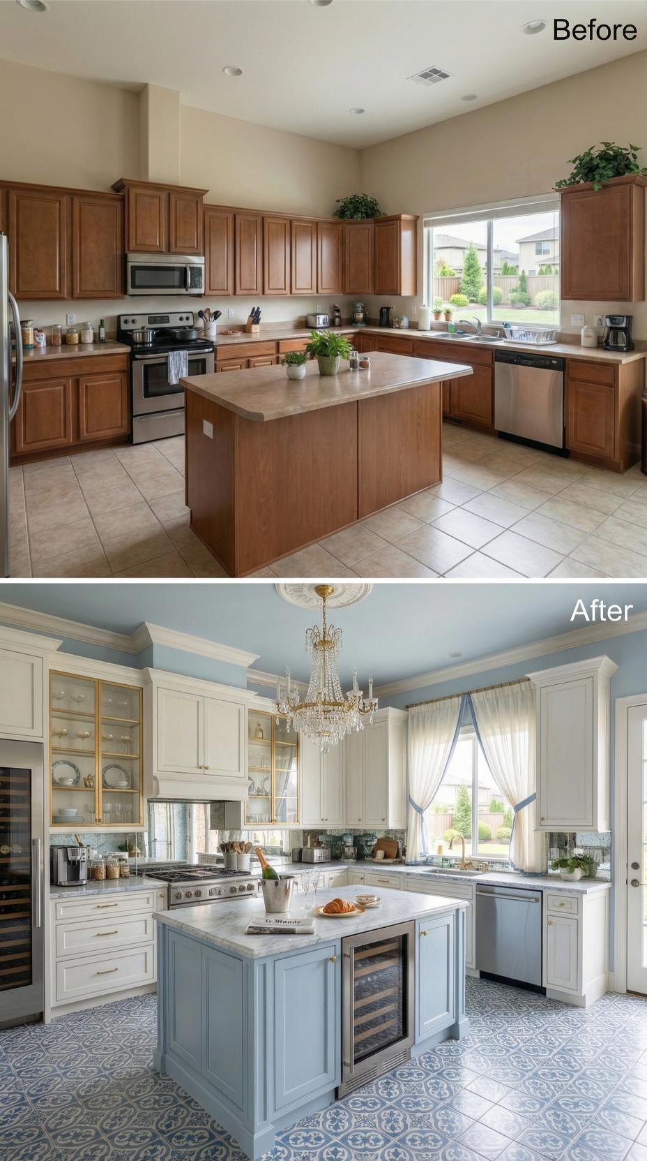 Wedgwood Blue Ceiling and Crystal Chandelier Signal French-Inspired Elegance