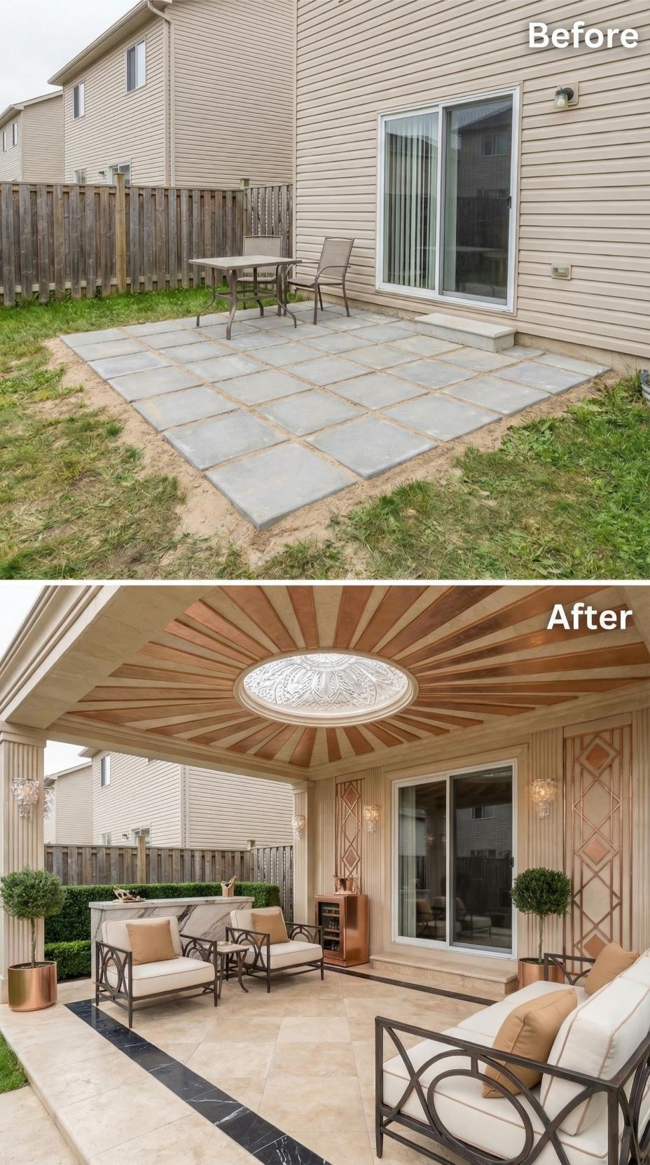 Paver Patch Demolished for Coffered Gazebo with Sunburst Ceiling
